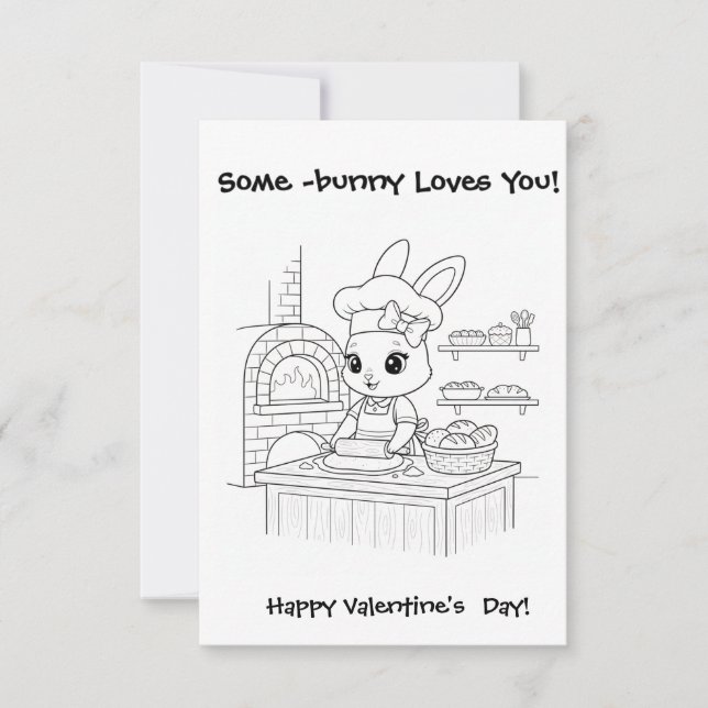 baker bunny Coloring  card Classroom Valentine  Dankeskarte (Vorderseite)