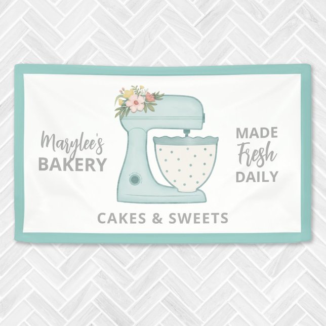 Baker Business Pastry Koch Banner (A cute blue mixer bakery banner. Great for a small business.)