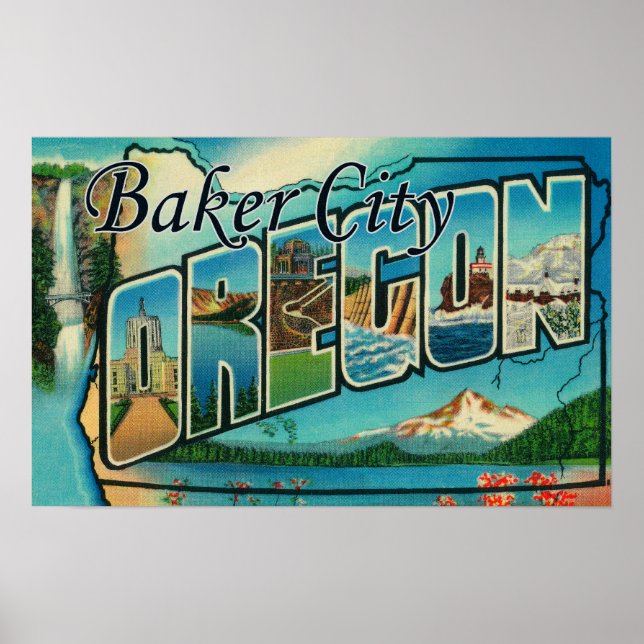 Baker City, Oregon - Große Briefmarkenszenen Poster (Vorne)