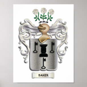 Baker Coat of Arms Print on Heavy Matte Paper Poster