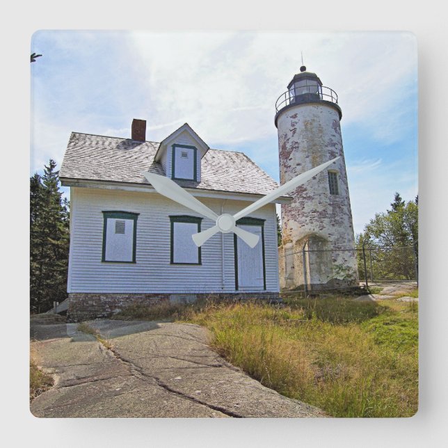 Baker Island Lighthouse, Maine Quadratische Wanduhr (Vorderseite)