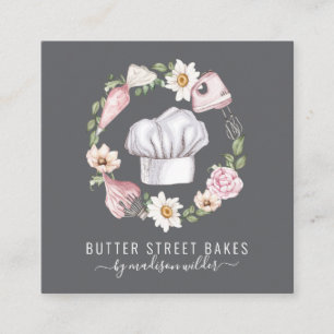 Baker Konditor Wasserfarbe Utensilien Floral Quadratische Visitenkarte