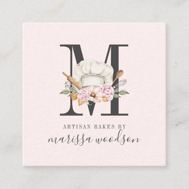 Baker Konditorei Koch Bäcker Tools Mit Monogramm P Quadratische Visitenkarte (Vorderseite)