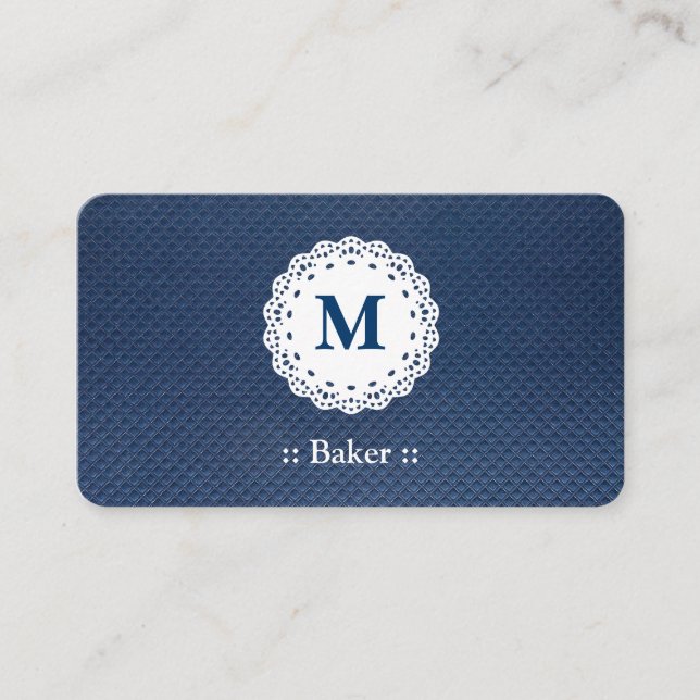 Baker Lace Monogram Blue Pattern Visitenkarte (Vorderseite)