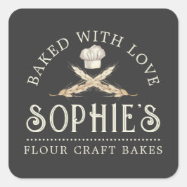 Baker-Logo-Bäckerei Konditorei Koch Schwarzes Prod Quadratischer Aufkleber