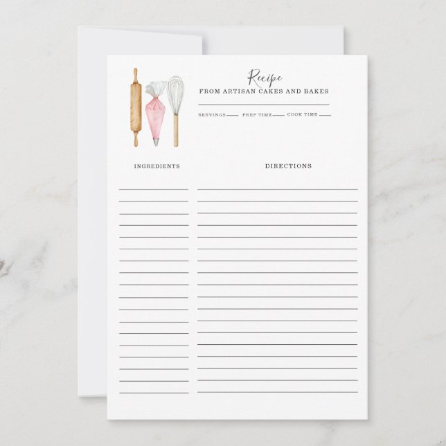 Baker Pastry Chef Utensils Recipe Card Template Mitteilungskarte (Vorderseite)