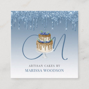 Baker Pastry Koch Elegante Cake Blue Glitzer Tropf Quadratische Visitenkarte