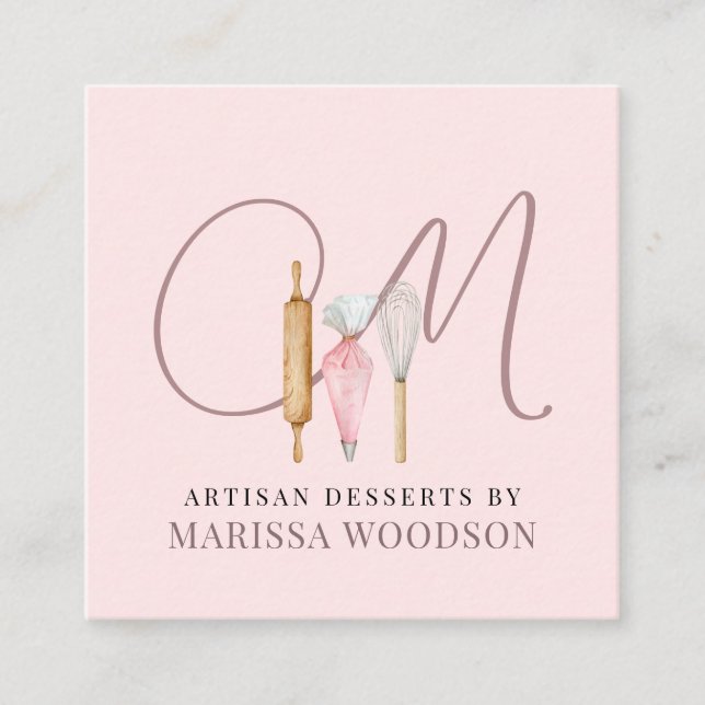 Baker Pastry Koch Pink Bakers Tools Quadratische Visitenkarte (Vorderseite)