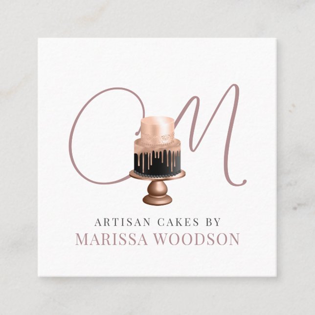 Baker Pastry Koch Rosa Eleganter Kuchen Quadratische Visitenkarte (Vorderseite)