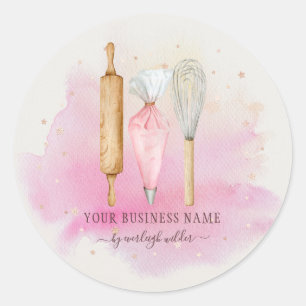 Baker Pastry Koch Utensities Pink Produktkennzeich Runder Aufkleber