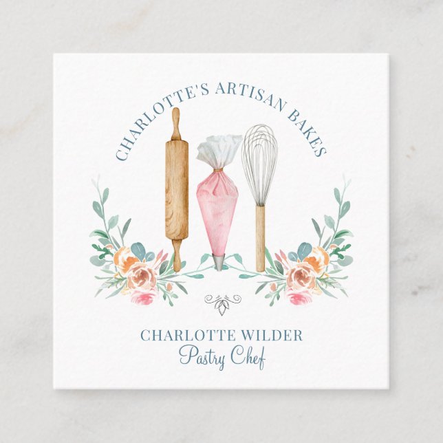 Baker Pastry Koch Watercolor Baker Tools Quadratische Visitenkarte (Vorderseite)