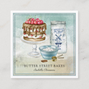 Baker Pastry Koch Watercolor Square Business Card Quadratische Visitenkarte