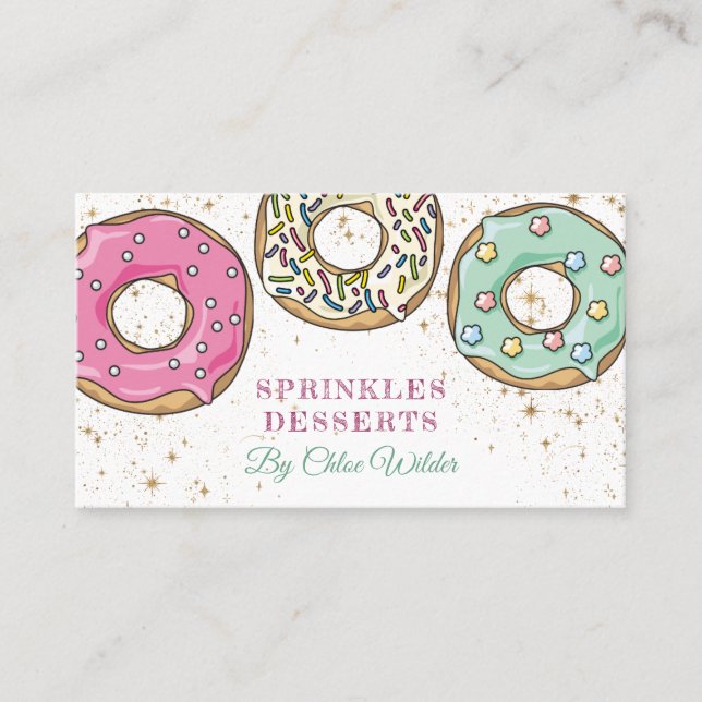 Baker Pink Green Sprinkle Donuts Bäckerei Visitenkarte (Vorderseite)