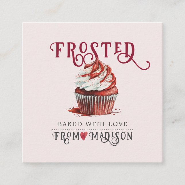 Baker's Cupcake Logo Calligrafy Script rosa Quadratische Visitenkarte (Vorderseite)