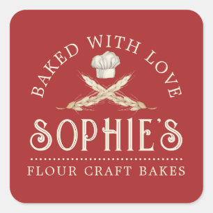 Baker's Logo Bäckerei Konditorei Koch Rotes Produk Quadratischer Aufkleber
