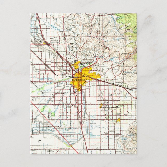 Bakersfield California Vintag Map Postkarte (Vorderseite)