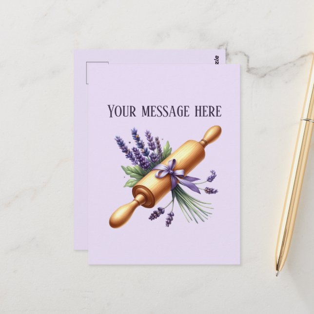 Bakery add message Business name rolling pin  Postkarte (Vorderseite/Rückseite Beispiel)