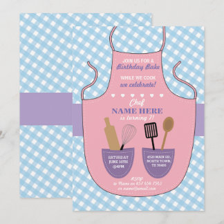 Bakery Apron Birthday Party Girls Cookies Invite Einladung