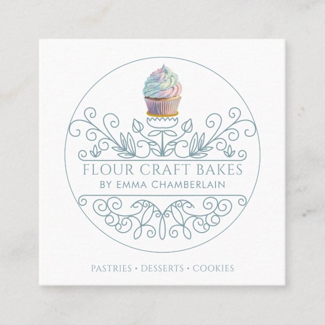 Bakery Baker's Cupcake Logo Business Card Quadratische Visitenkarte (Vorderseite)