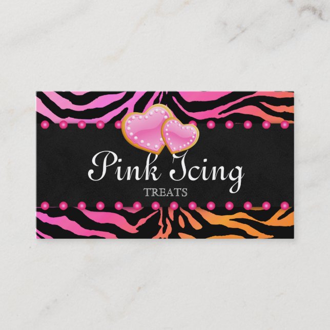 BAKERY Business Card Zebra Pink Dots Orange Pink Visitenkarte (Vorderseite)