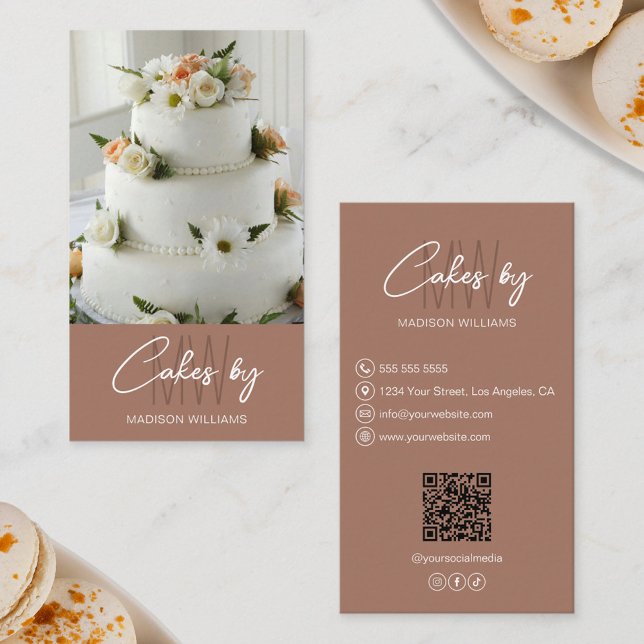 Bakery Cake Custom Monogram Logo Braun Visitenkarte (Bakery Cake Custom Monogram Logo Brown Business Card)