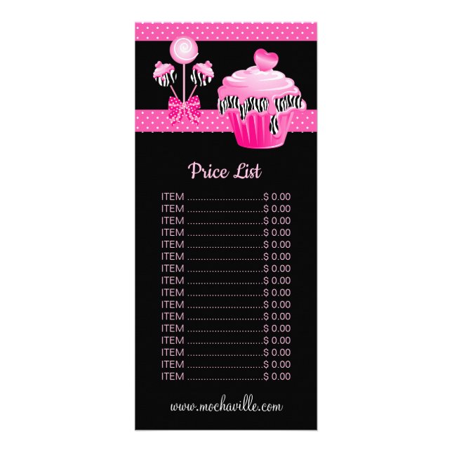 Bakery Cake Pops Cupcake Price List Rack Card Werbekarte (Vorne)