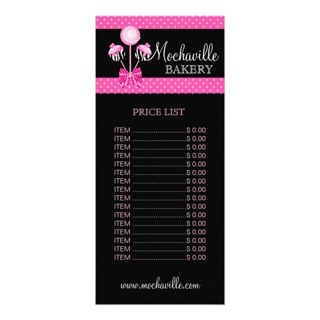 Bakery Cake Pops Retro Price List Rack Card Werbekarte (Vorne)
