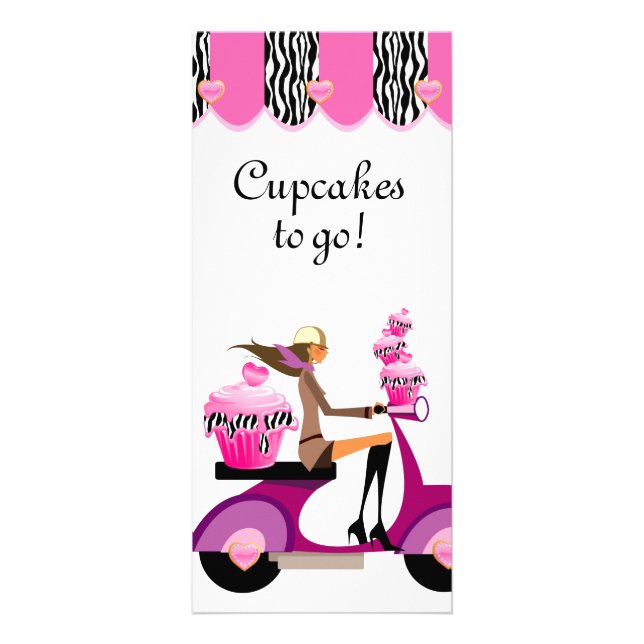 Bakery Cupcake Scooter Pink Zebra Werbekarte (Vorne)