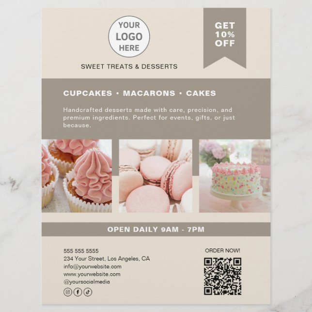 Bakery Custom Logo Beige Flyer (Vorne)