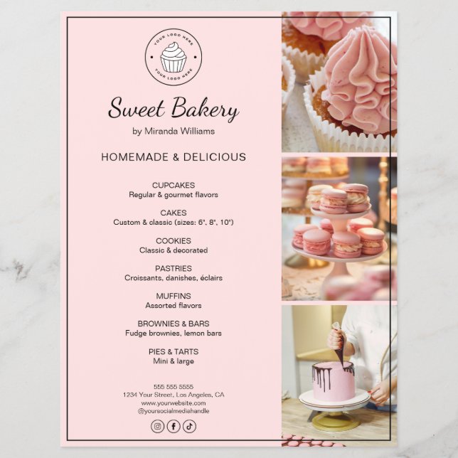 Bakery Custom Logo Photo QR Code Pink Flyer (Vorne)