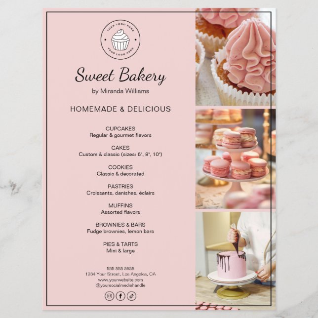Bakery Custom Logo Photo QR Code Pink Flyer (Vorne)