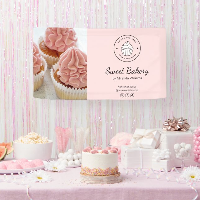 Bakery Custom Logo Photo Social Media Pink Banner (Party)
