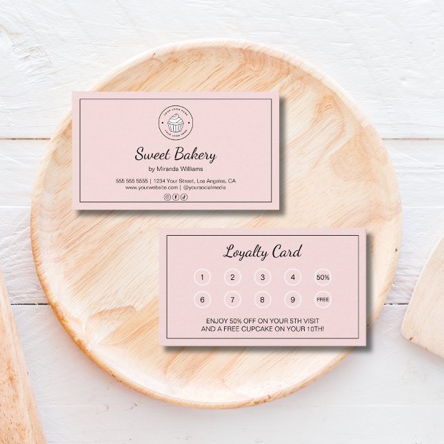 Bakery Custom Logo Pink Business Reward Treuekarte (Bakery Custom Logo Pink Business Reward Loyalty Card)