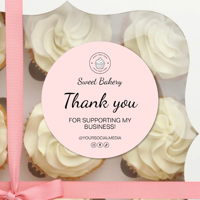 Bakery Custom Logo Thank You Business  Runder Aufkleber (Bakery Custom Logo Thank You Business Classic Round Sticker)