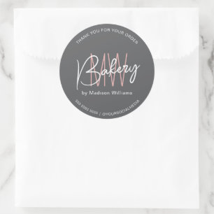 Bakery Custom Monogram Logo Gray Classic Round St Runder Aufkleber