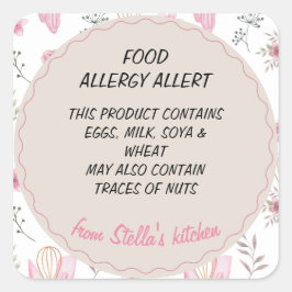 Bakery Food Allergy Allert Quadratischer Aufkleber