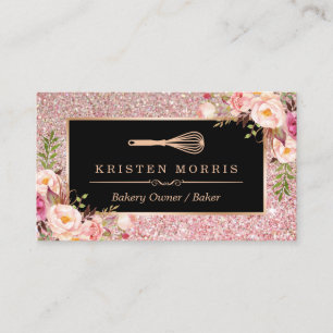 Bakery Koch Whisky Logo Floral Rose Gold Glitzer Visitenkarte