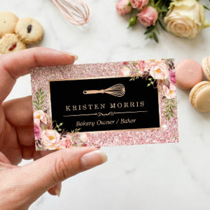 Bakery Koch Whisky Logo Floral Rose Gold Glitzer Visitenkarte