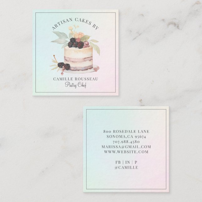 Bakery Pastry Chef Baker Square Business Card Quadratische Visitenkarte (Vorne/Hinten)