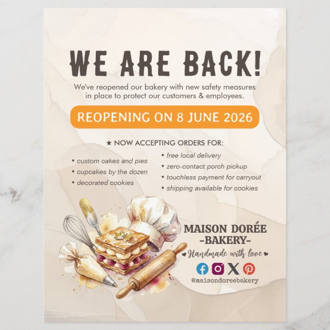 Bakery Pastry Chef Baking Catering Grand Reopening Flyer (Vorne)