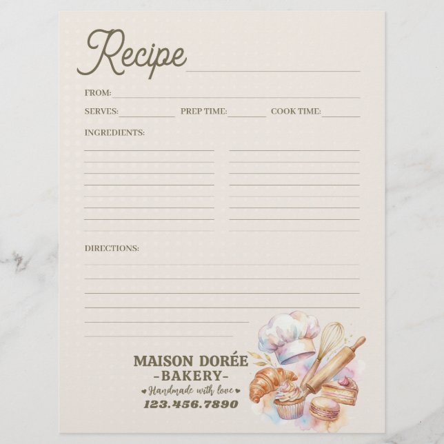 Bakery Pastry Chef Baking Recipe Page Cookbook Flyer (Vorne)