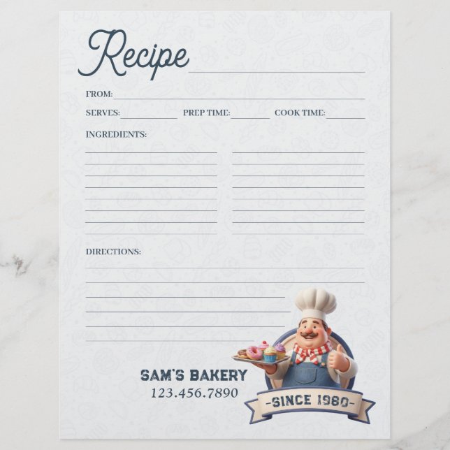 Bakery Pastry Chef Baking Recipe Page Cookbook Flyer (Vorne)