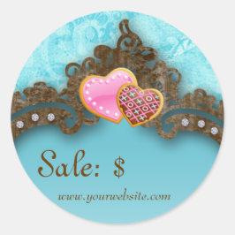 Bakery Sale Price Markierung Vintag Damask Blue Co Runder Aufkleber