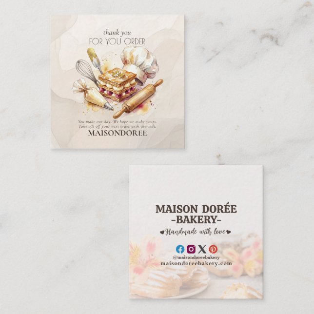 Bakery Store Pastry Cake Baker Thank You For Order Rabattkarte (Vorne/Hinten)