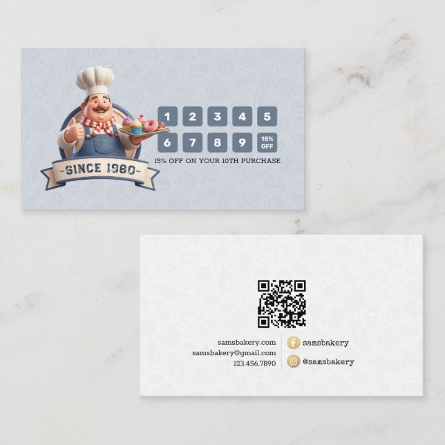 Bakery Store Pastry Chef Desserts Loyalty Punch Treuekarte (Vorne/Hinten)