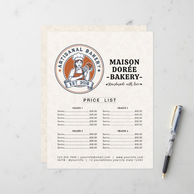 Bakery Store Pastry Chef Menu Price List Pay Here (Vorderseite/Rückseite Beispiel)