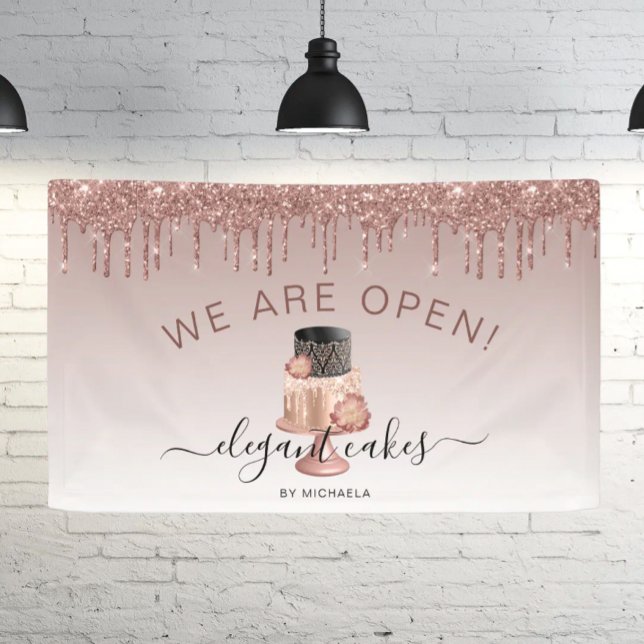 Bakery We Are Open Glitter Drip Rose Gold Cake Banner (Von Creator hochgeladen)