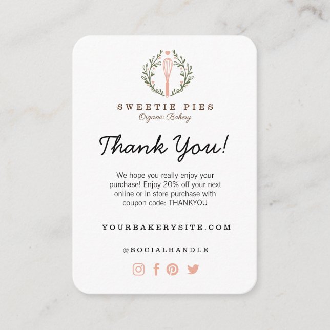 Bakery Whisk Logo Vielen Dank für Ihren Kauf Begleitkarte (Vorderseite)