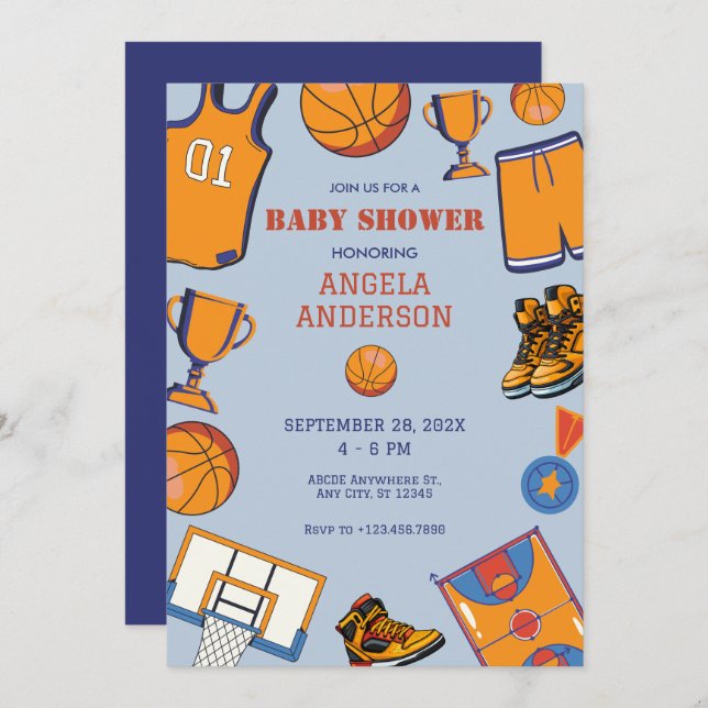 Baketball-Babydusche Einladung (Vorne/Hinten)