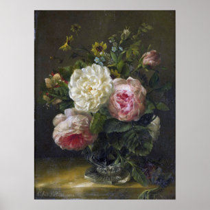Bakhuyzen - Stillleben und Blumen in einer Kristal Poster